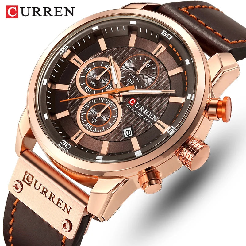 Chronographe sportif avec bracelet effet cuir