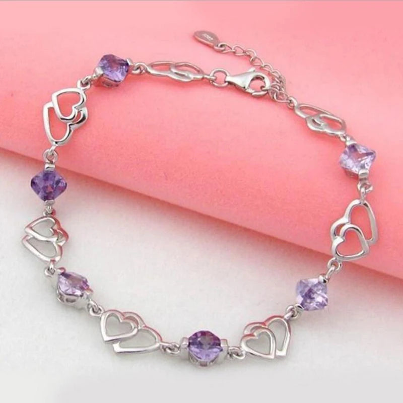 Violet Heart Chain Bracelet