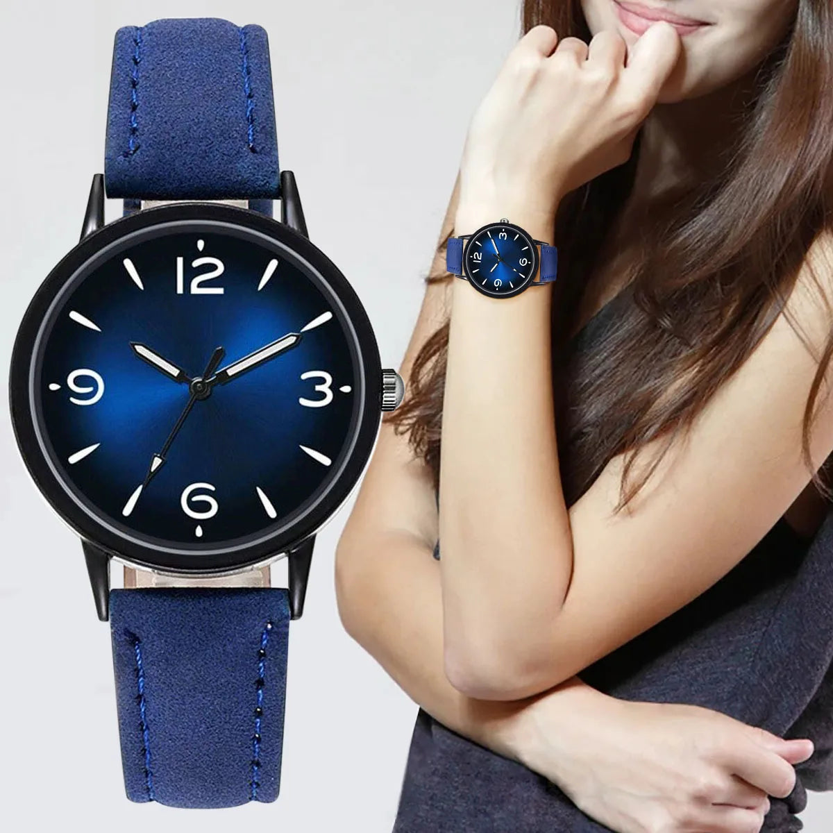 Quartz watch with faux leather strap