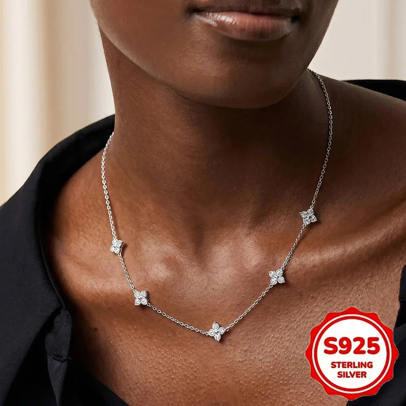 Leaf necklace with cubic zirconia