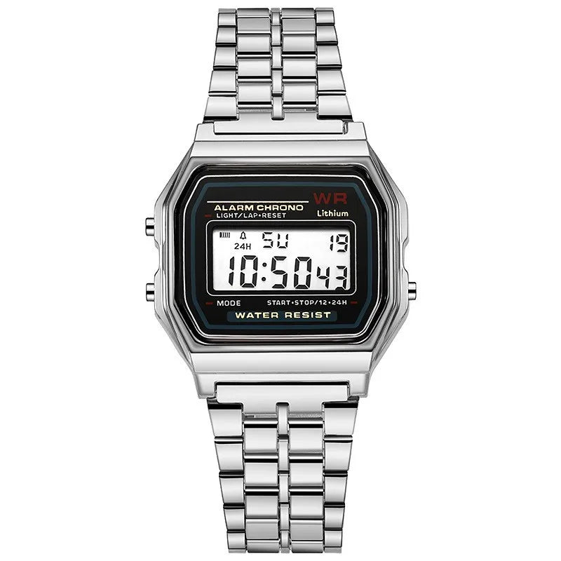 Retro metallic digital watch